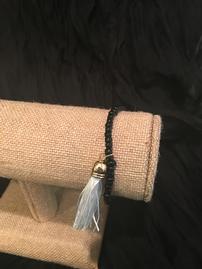 Black bead with white tassel bracelet //269